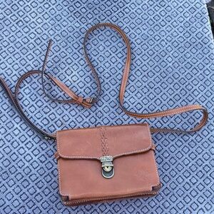 Patricia Nash Cognac Leather Crossbody Bag with Braided Flap